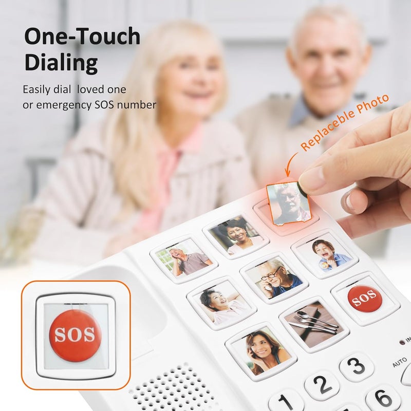 Sangyn Big Button Phones for Seniors, Picture Replaceable Extra Loud Ringer Corded Basic Landline Telephone for Hearing Impaired Visually Impaired Elder Emergency House Phones - Image 4